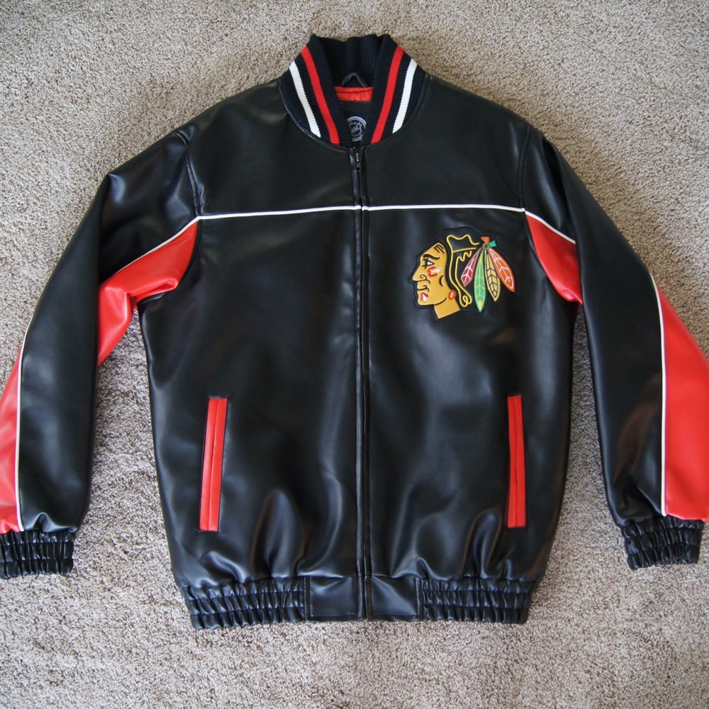 Blackhawks Faux Leather Jacket | Size M